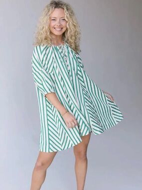 Fancy Boutique Striped Green and White Romper